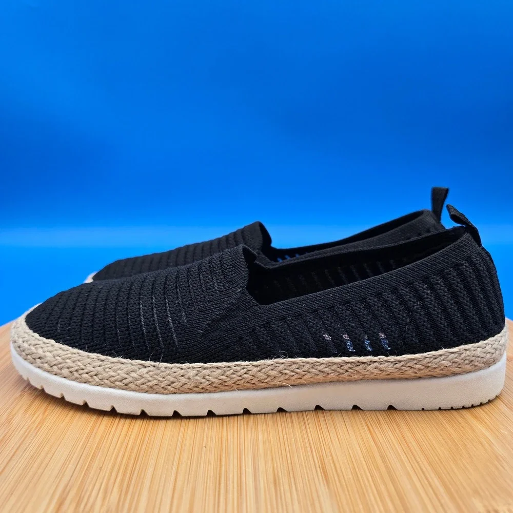BOBS from Skechers Women Black Knit Espadrille‎ Slip On Memory Foam 113245 6